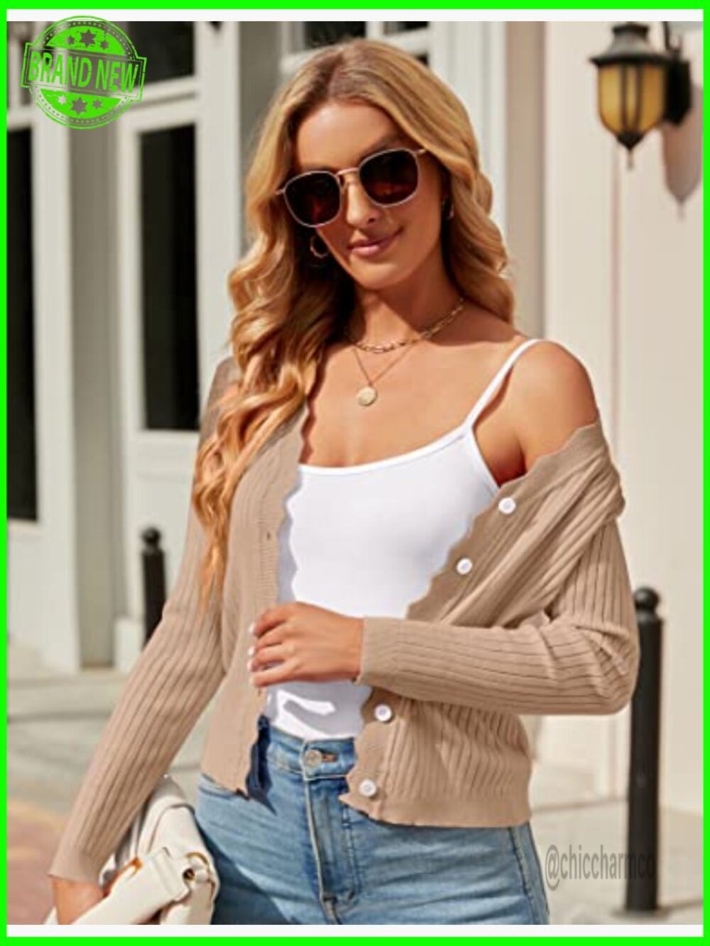 Cropped V-Neck Cardigan Knit Shrug Long Sleeve Button Down Sweater - Picture 4 of 7